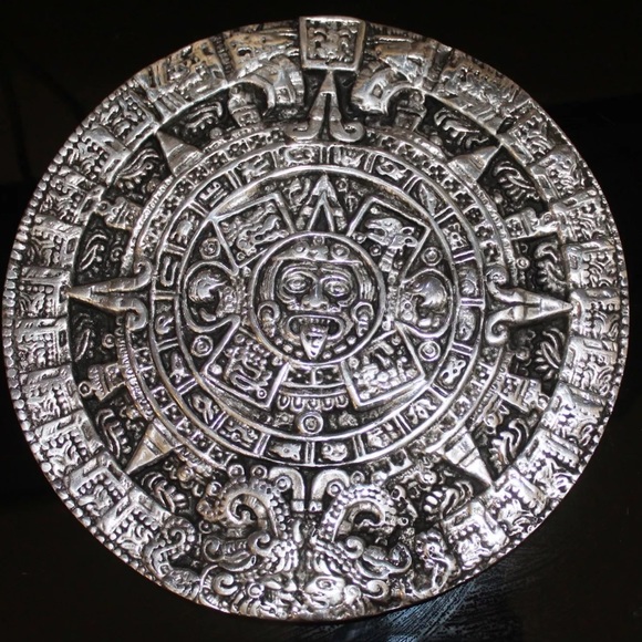 Office Vintage Aztec Calendar Mayan Silver Plated Metal Poshmark